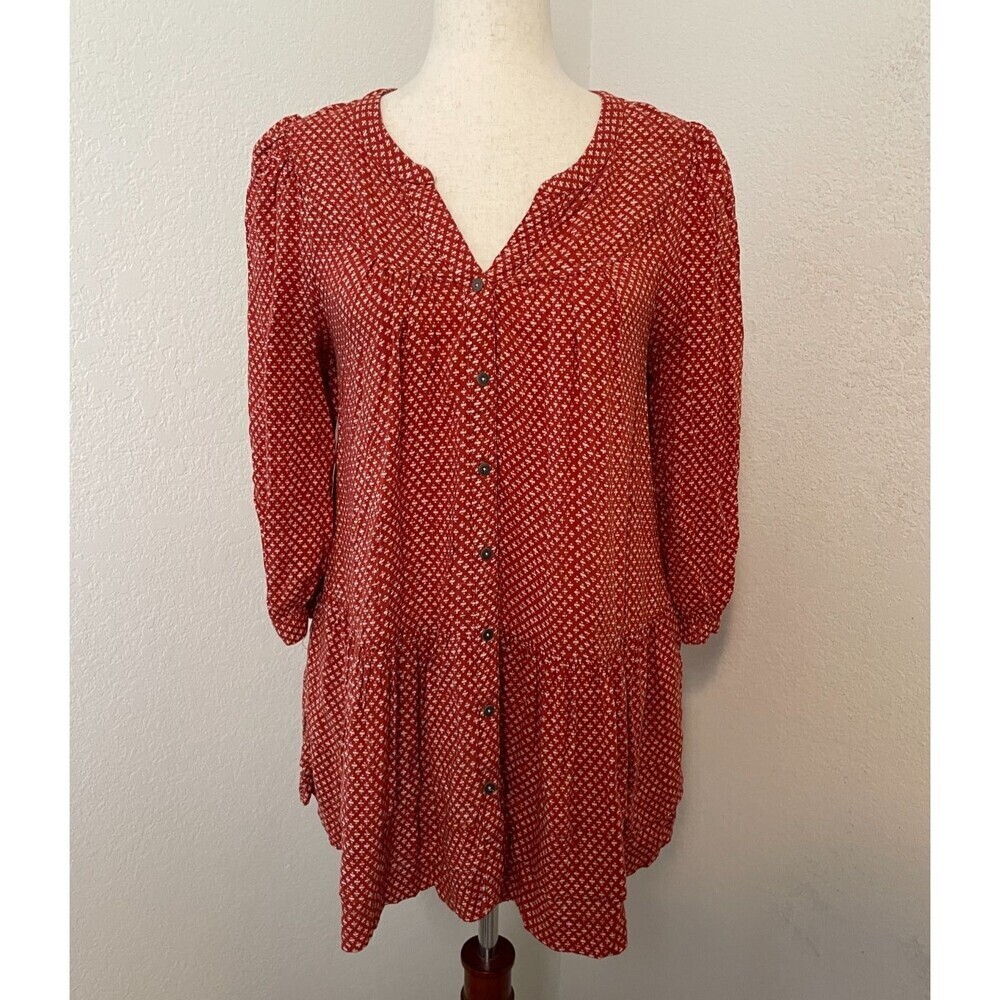 Anthropologie Holding Horses Pavin Drop Waist Tiered Tunic Boho Orange S
